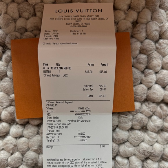 Louis Vuitton Red/Monogram 30mm Reversible Belt Box & Duster, Retail $565 - Picture 9 of 10